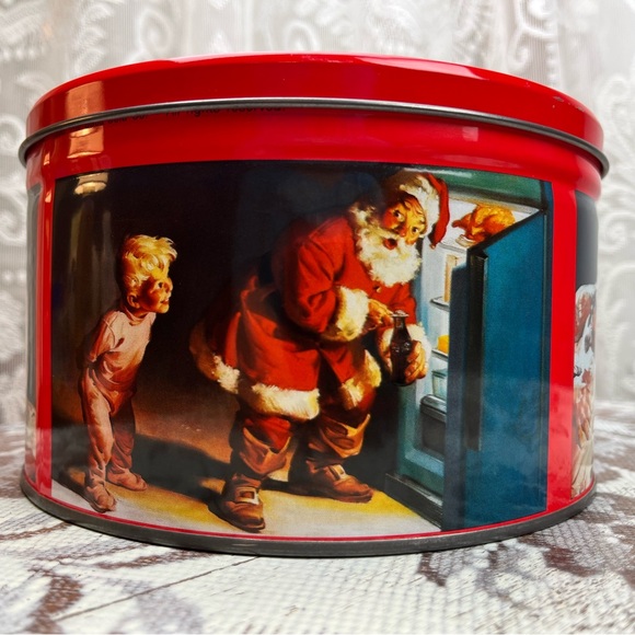 Vintage 90s COCA COLA COKE Christmas Santa Bunte Old Tyme Mix Hard Candy Tin - Picture 2 of 12